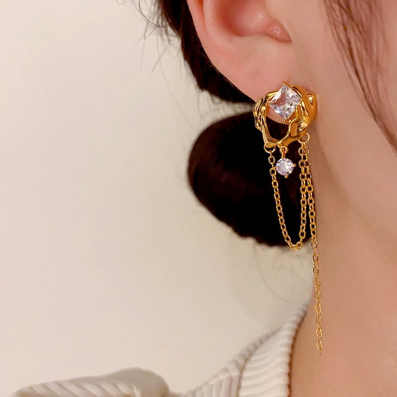 18K Gold-Plated Zircon Tassel Earrings
