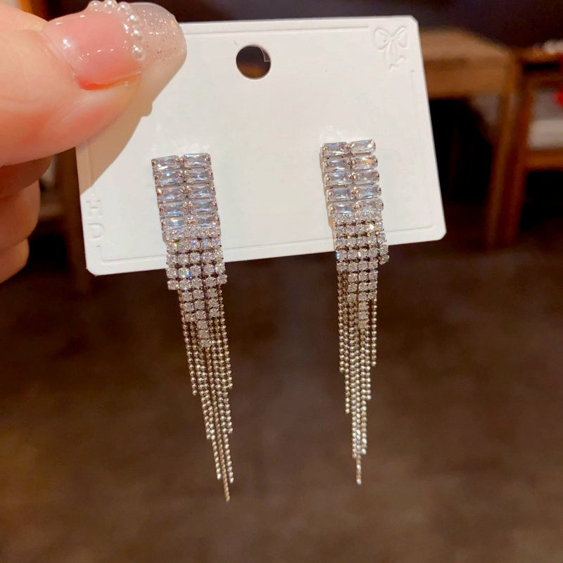 14K Gold-Plated Zircon Tassel Earrings