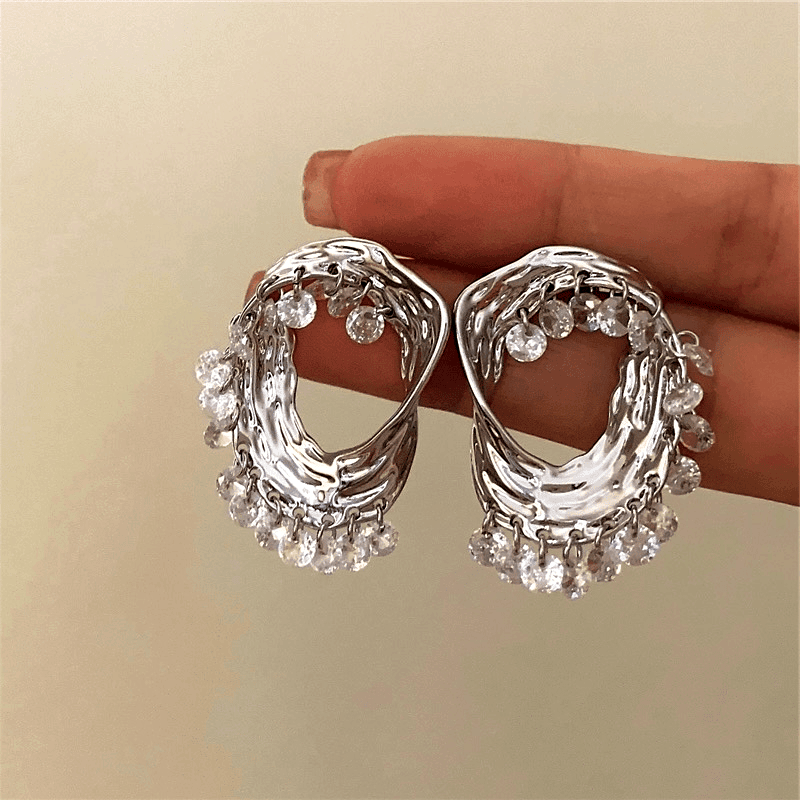 14K Gold-Plated Zircon Tassel Earrings