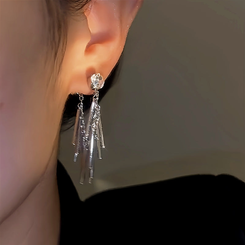 14K Gold-Plated Zircon Tassel Earrings