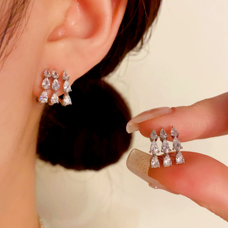14K Gold-Plated Zircon Three Layer Water Drop Stud Earrings
