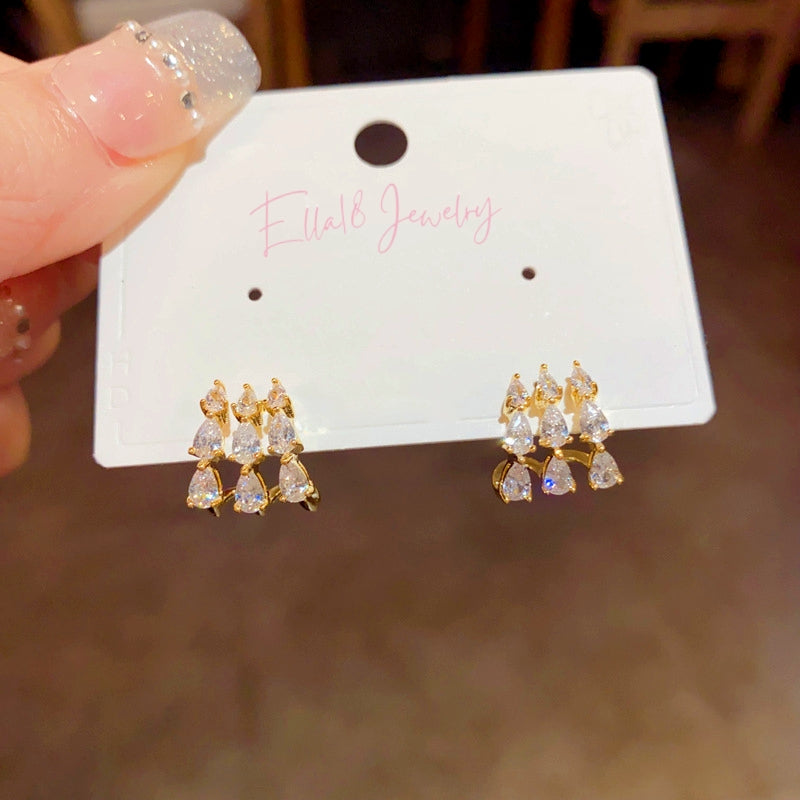 14K Gold-Plated Zircon Three Layer Water Drop Stud Earrings