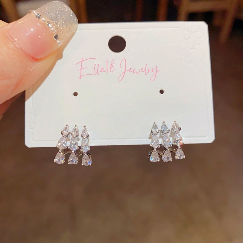 14K Gold-Plated Zircon Three Layer Water Drop Stud Earrings