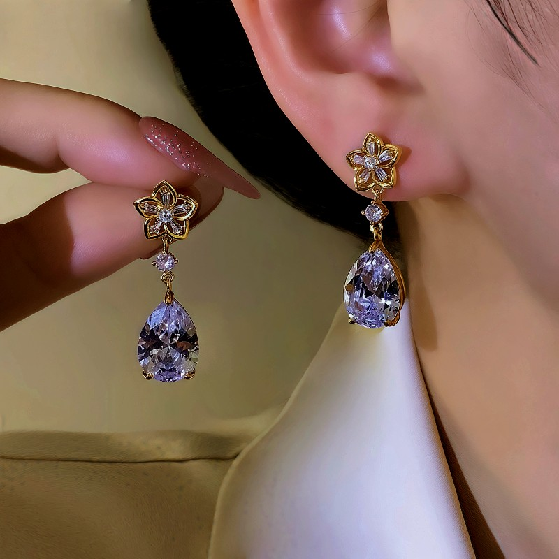 14K Gold-Plated Zircon Water Drop Earrings