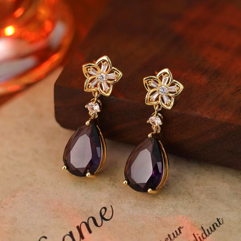 14K Gold-Plated Zircon Water Drop Earrings