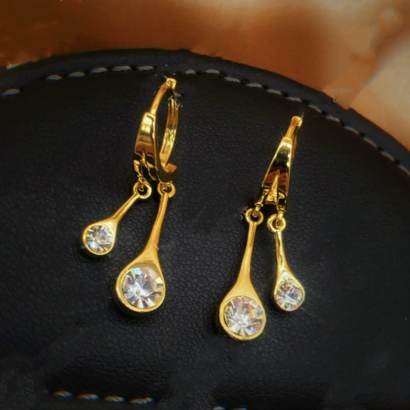 14K Gold-Plated Zircon Water Drop Earrings