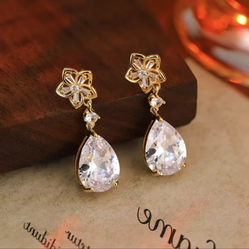 14K Gold-Plated Zircon Water Drop Earrings