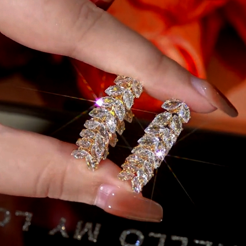 14K Gold-Plated Zircon Wheat Earrings