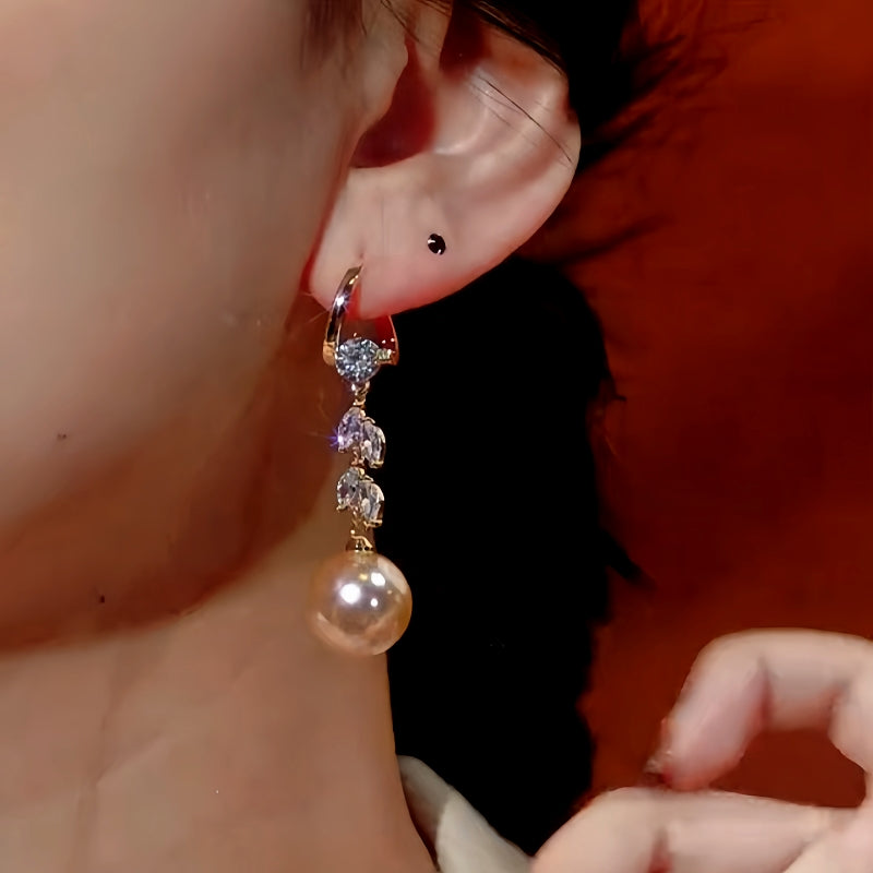 14K Gold-Plated Zircon Wheat Pearl Earrings