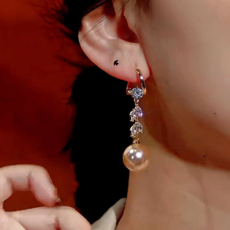 14K Gold-Plated Zircon Wheat Pearl Earrings