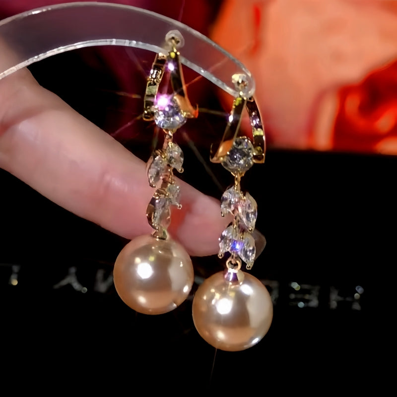14K Gold-Plated Zircon Wheat Pearl Earrings