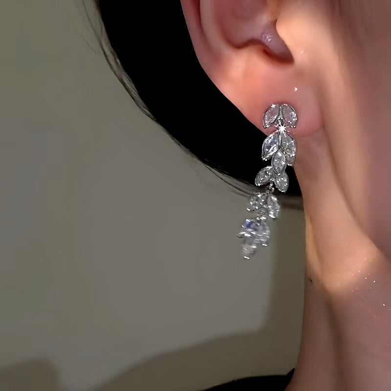 14K Gold-Plated Zircon Wheat Tassel Earrings