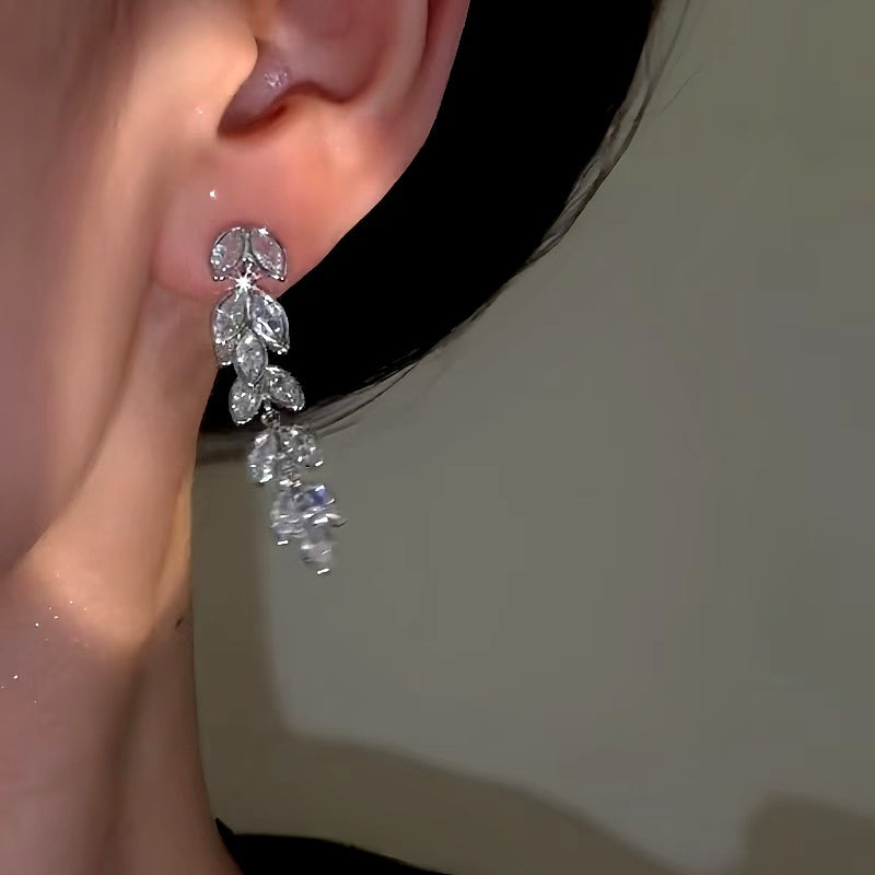 14K Gold-Plated Zircon Wheat Tassel Earrings