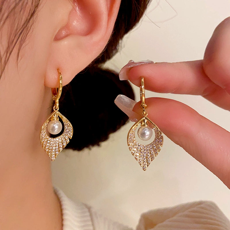 14K Gold-Plated luxury Zircon Drop Pearl Earrings