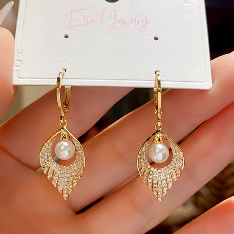 14K Gold-Plated luxury Zircon Drop Pearl Earrings
