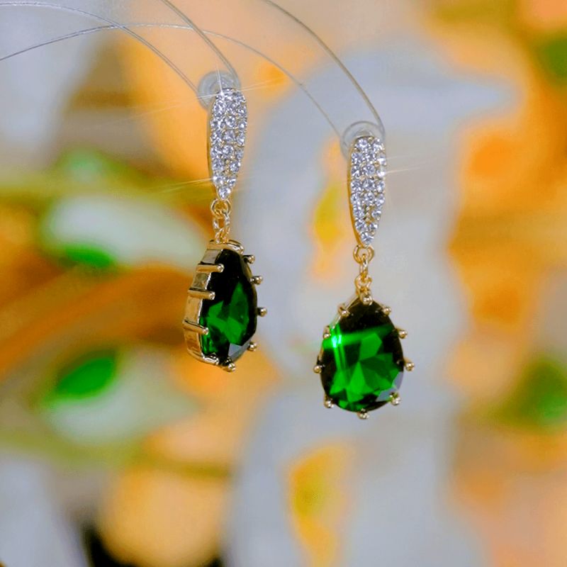 14K Gold-Plated luxury Zircon Green Crystal Drop Earrings