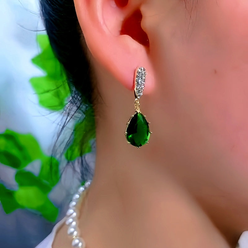 14K Gold-Plated luxury Zircon Green Crystal Drop Earrings