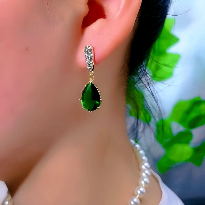 14K Gold-Plated luxury Zircon Green Crystal Drop Earrings
