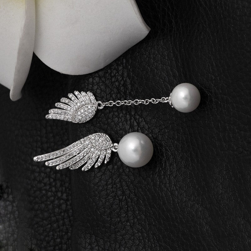 14K Gold-plated Artificial Pearl Angel Wings Earrings
