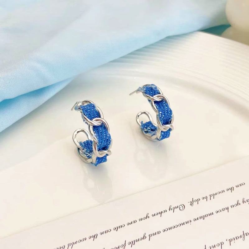 14K Gold-plated Blue C-Shaped Earrings