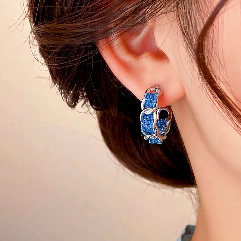 14K Gold-plated Blue C-Shaped Earrings
