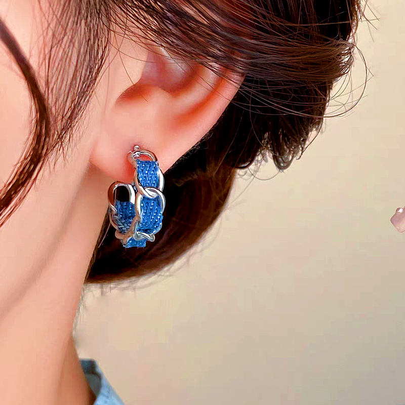 14K Gold-plated Blue C-Shaped Earrings