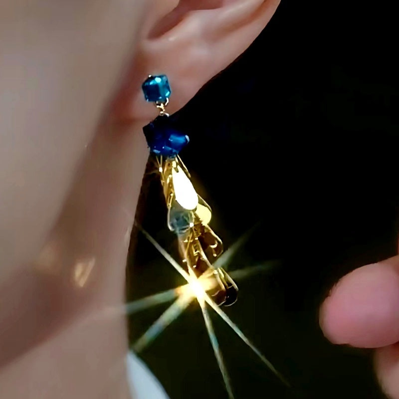 14K Gold-plated Blue Crystal Tassel Earrings