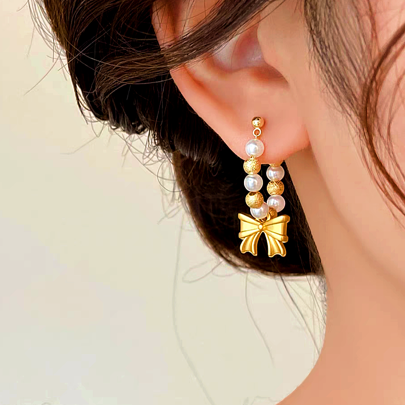 14K Gold-plated Bow Beaded Earrings