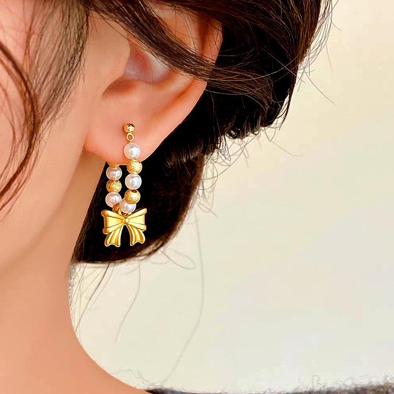14K Gold-plated Bow Beaded Earrings