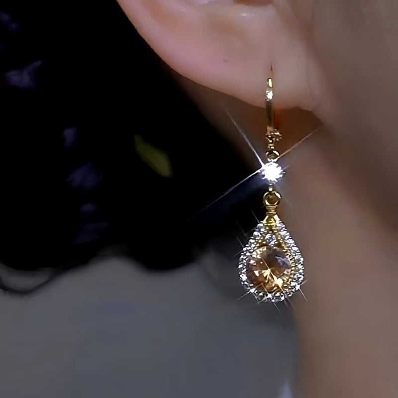 14K Gold-plated Brown Diamond Crystal Earrings
