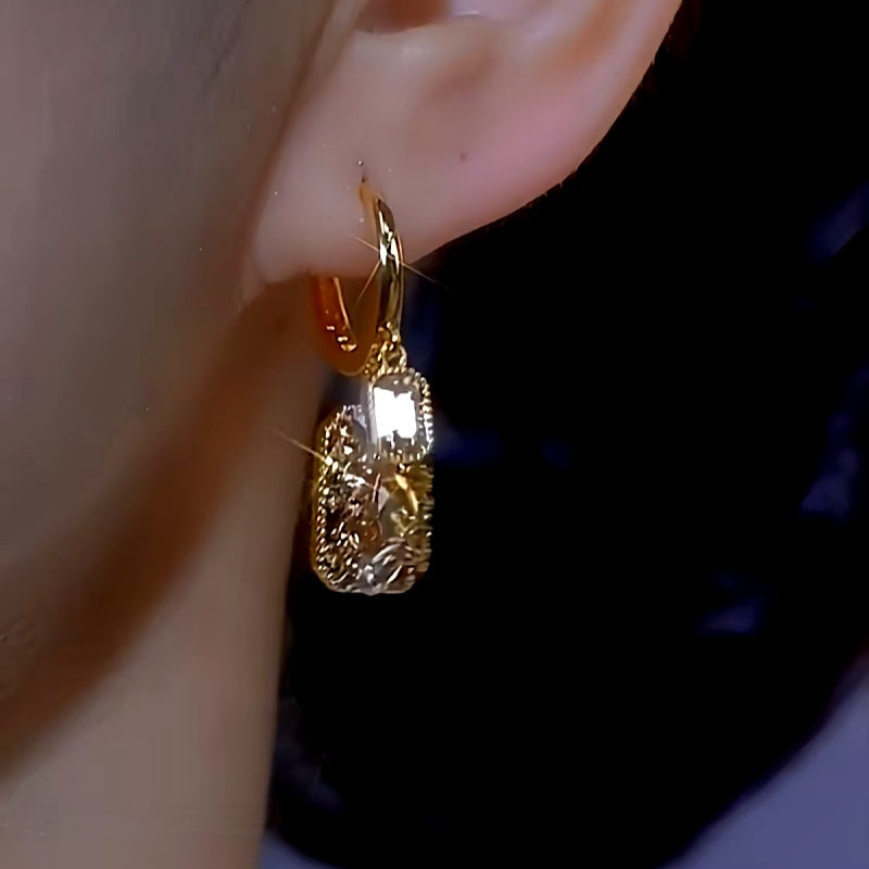 14K Gold-plated Brown Diamond Crystal Square Earrings