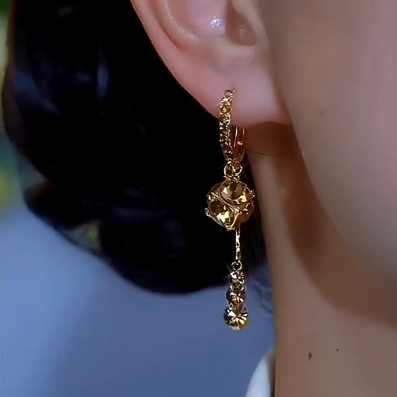 14K Gold-plated Brown Zircon Ball Earrings