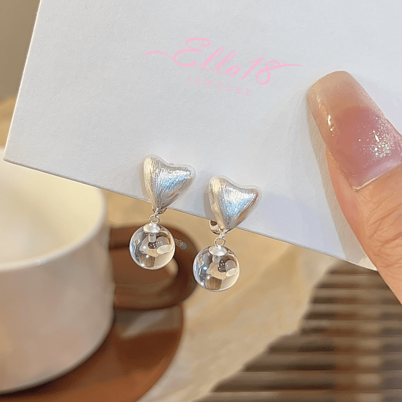14K Gold-plated Brushed Heart Crystal Bead Earrings
