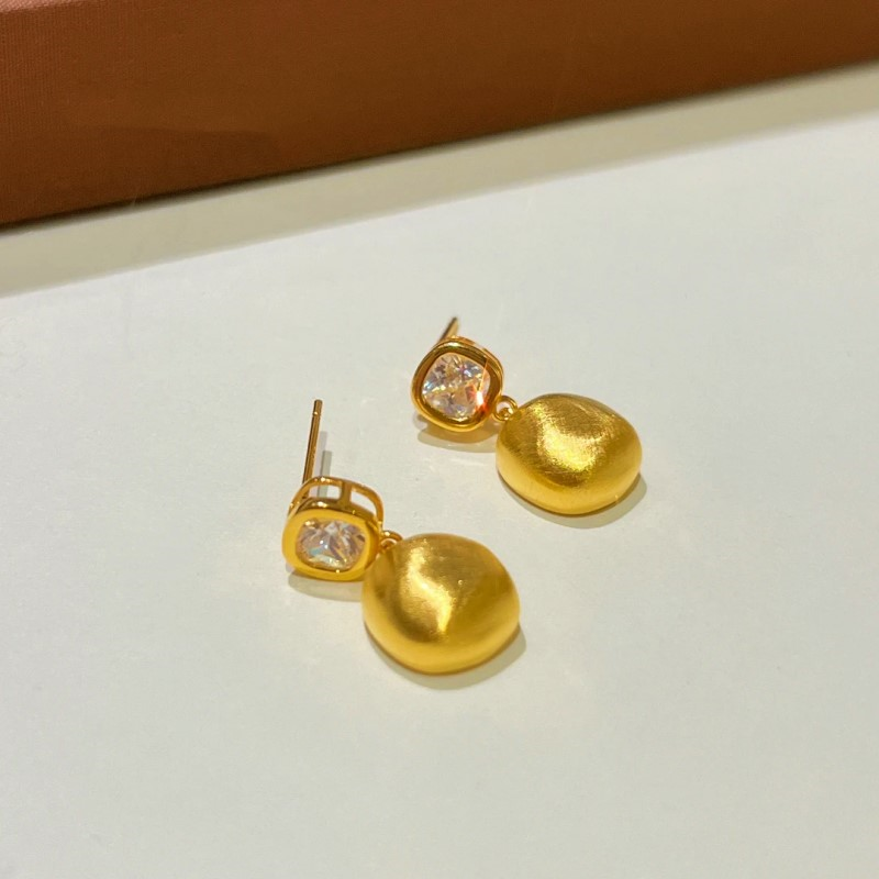 14K Gold-plated Brushed Pendant Small Square Earrings