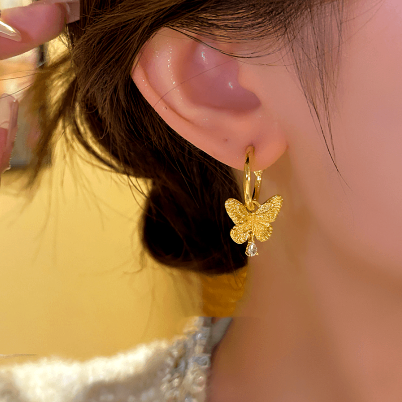 14K Gold-plated Butterfly Pendant Earrings