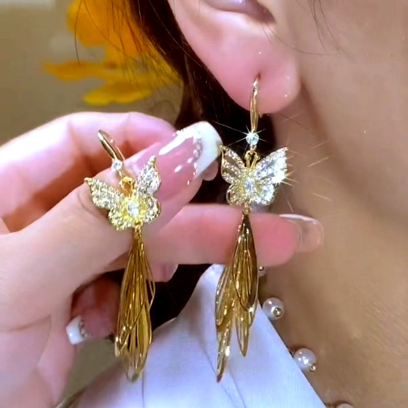 14K Gold-plated Butterfly Tassel Ear Hook Earrings