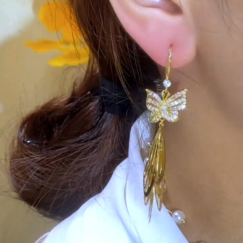 14K Gold-plated Butterfly Tassel Ear Hook Earrings