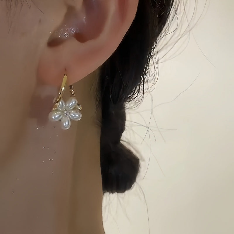 14K Gold-plated Cat's Eye Flower Earrings