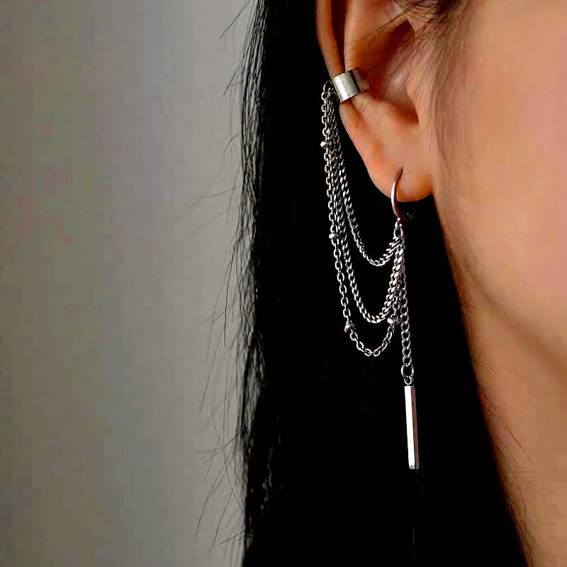 14K Gold-plated Cross Chain Ear Cuff Earrings