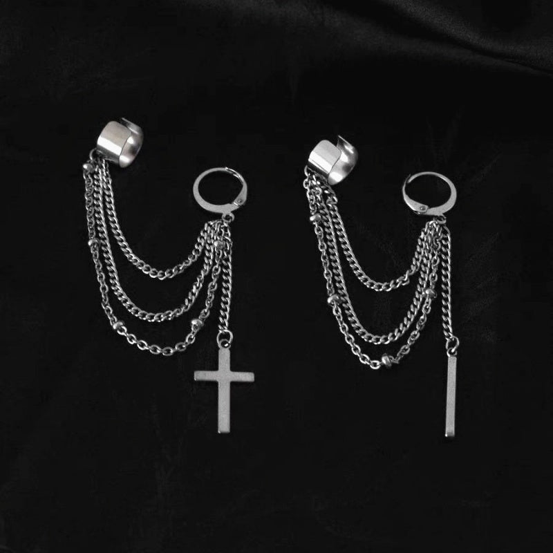 14K Gold-plated Cross Chain Ear Cuff Earrings