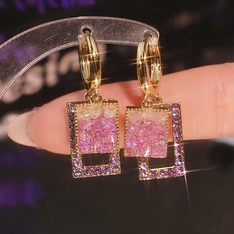 14K Gold-Plated Elegant Zircon Geometric Earrings