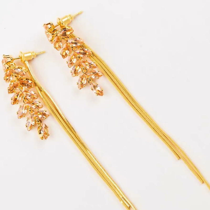 14K Gold-plated Crystal Wheat Earrings