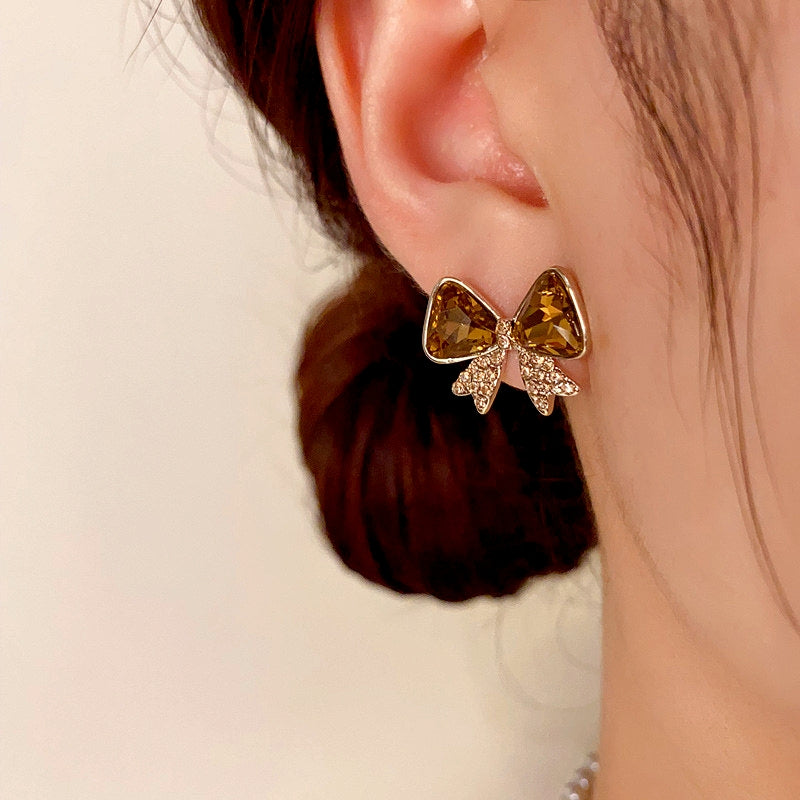 14K Gold-plated Diamond Bow Earrings