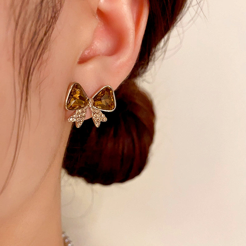 14K Gold-plated Diamond Bow Earrings