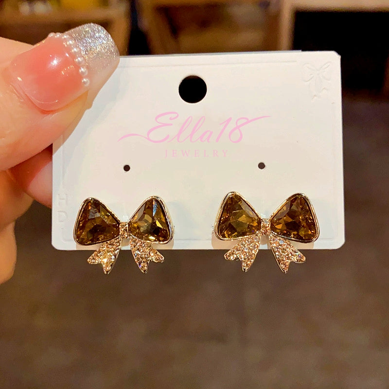 14K Gold-plated Diamond Bow Earrings