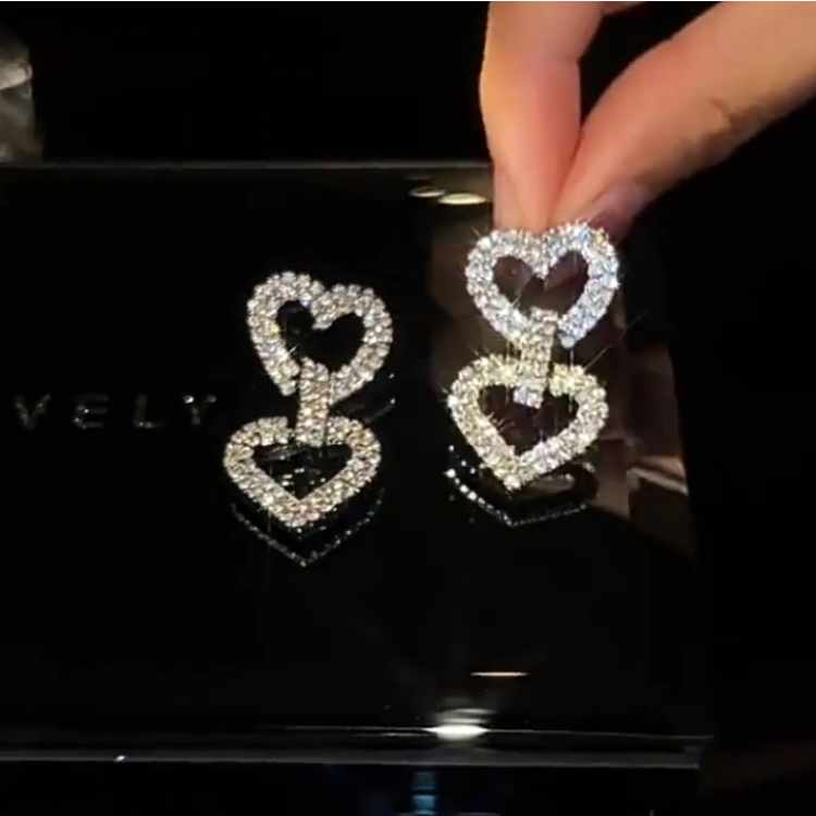 14K Gold-plated Diamond Double Love Earrings