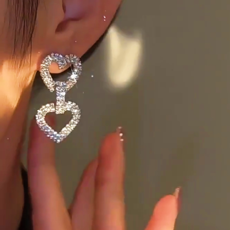 14K Gold-plated Diamond Double Love Earrings