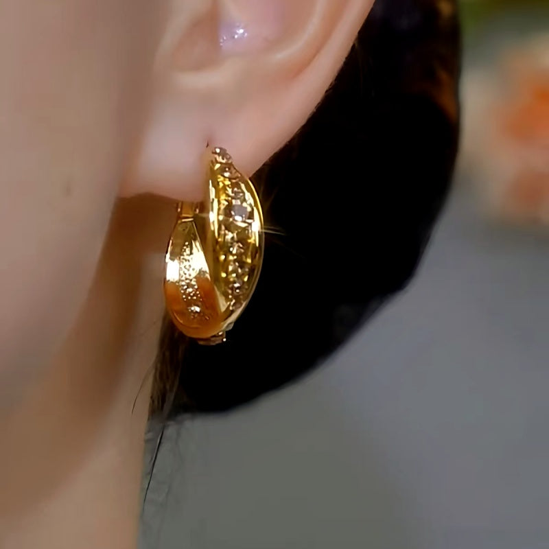 14K Gold-plated Diamond Hoop Earrings