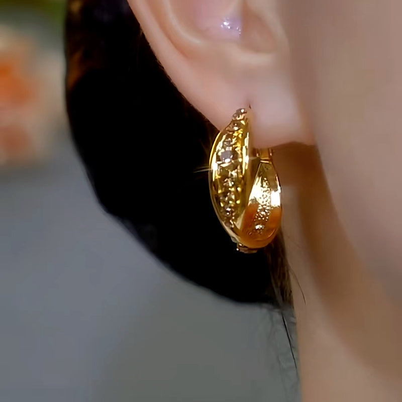 14K Gold-plated Diamond Hoop Earrings