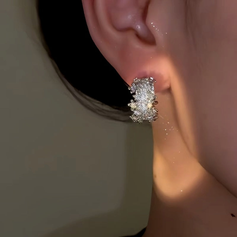 14K Gold-plated Diamond Zircon C Hoop Earrings